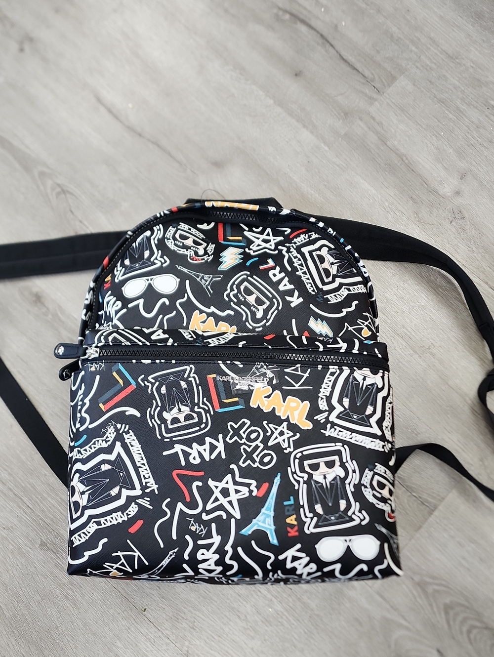 Karl Lagerfeld Black Graffiti Accent  Backpack Full Size